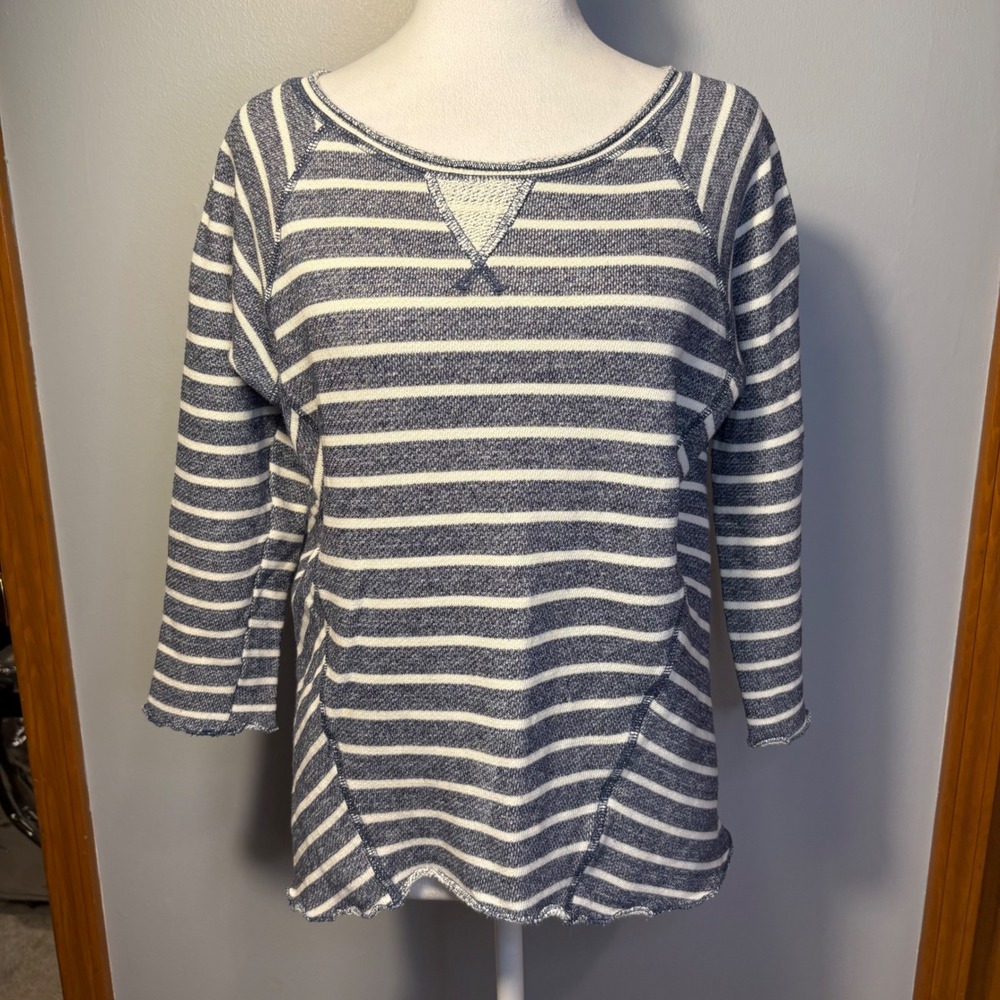 Rebecca Taylor Blue White Striped Raglan Sweatshirt Raw Hem Made in USA Size unk
